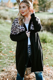 Leopard Plus Size Open Front Dropped Shoulder Cardigan | Cardigans Daverri Fashions