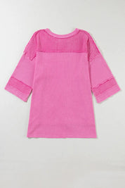 Pocketed Round Neck Three-Quarter Sleeve T-Shirt | Tops Daverri Fashions