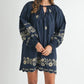 MABLE Embroidered Long Sleeve Peasant Mini Dress Mini Dresses