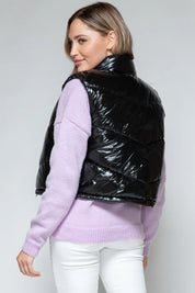 Snobbish Zip Up Turtleneck Shiny Quilted Vest | Vest Jackets Daverri Fashions
