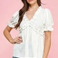 Lime 'N' Chili Solid Ruffled Deep V-Neck Puff Sleeve Babydoll Top - DAVERRI FASHIONS
