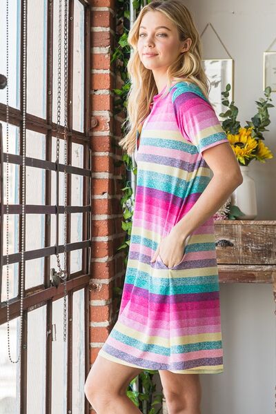 Heimish Full Size Striped Short Sleeve Mini Tee Dress Plus Size