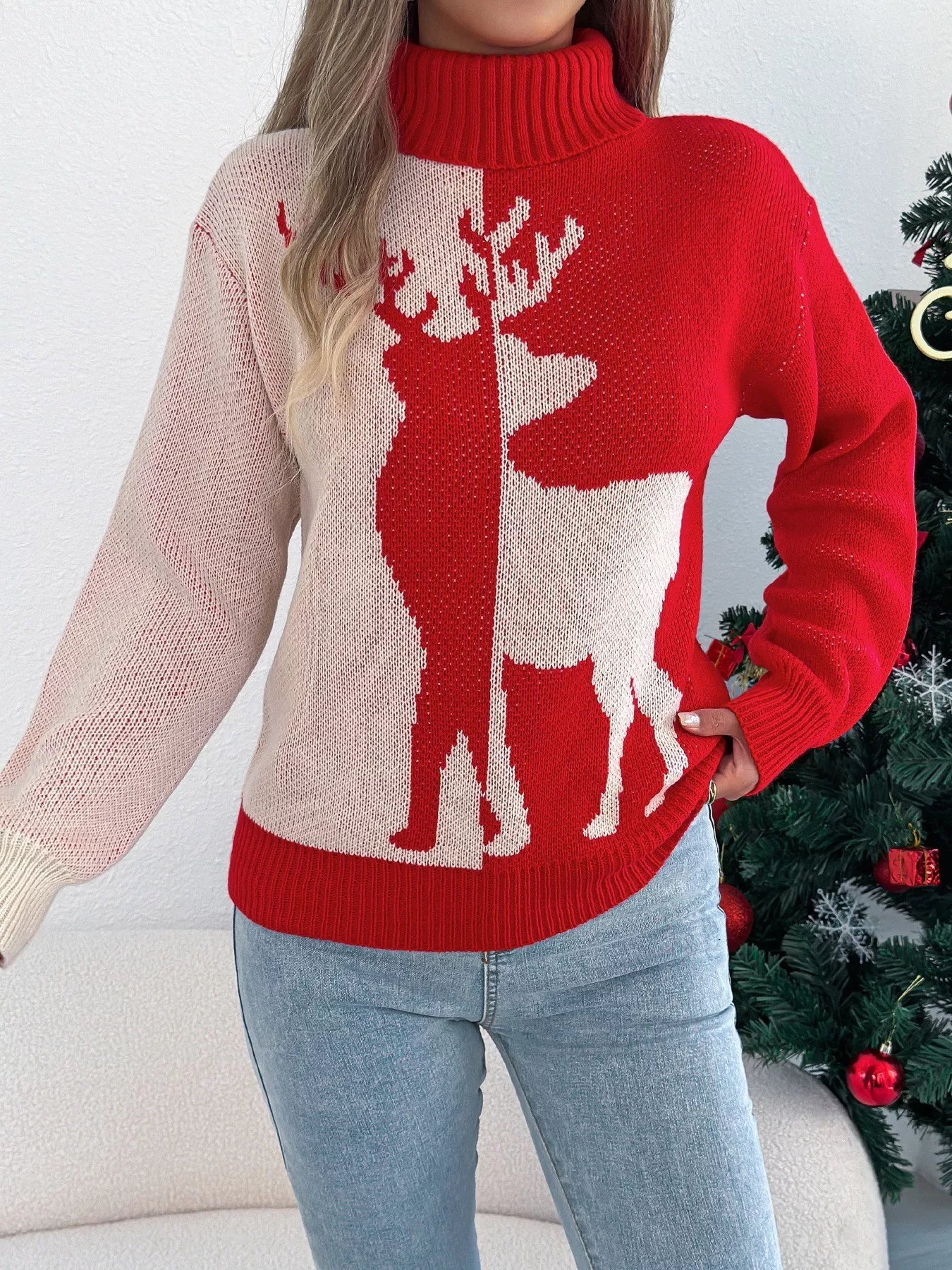 Christmas Reindeer Turtleneck Sweater | Sweaters Daverri Fashions