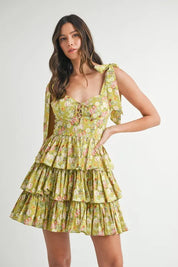 Kiwi MABLE Floral Print Shoulder Tie Layered Mini Dress | Mini Dresses Daverri Fashions
