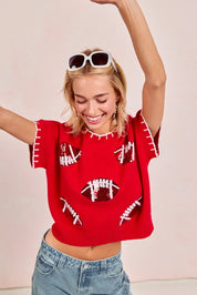 BiBi Gameday Sequin Football Embroidered Stitch Sweater | Sweaters Daverri Fashions