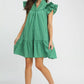 Umgee Flutter Sleeve Tiered Dress in vibrant jade green with ruffles