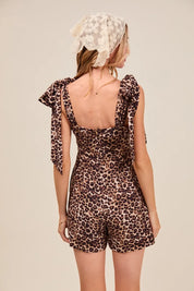 SO ME Leopard Flowy Woven Romper With Tie Straps | Rompers Daverri Fashions