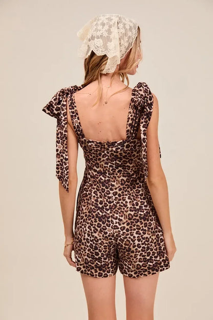 SO ME Leopard Flowy Woven Romper With Tie Straps - DAVERRI FASHIONS