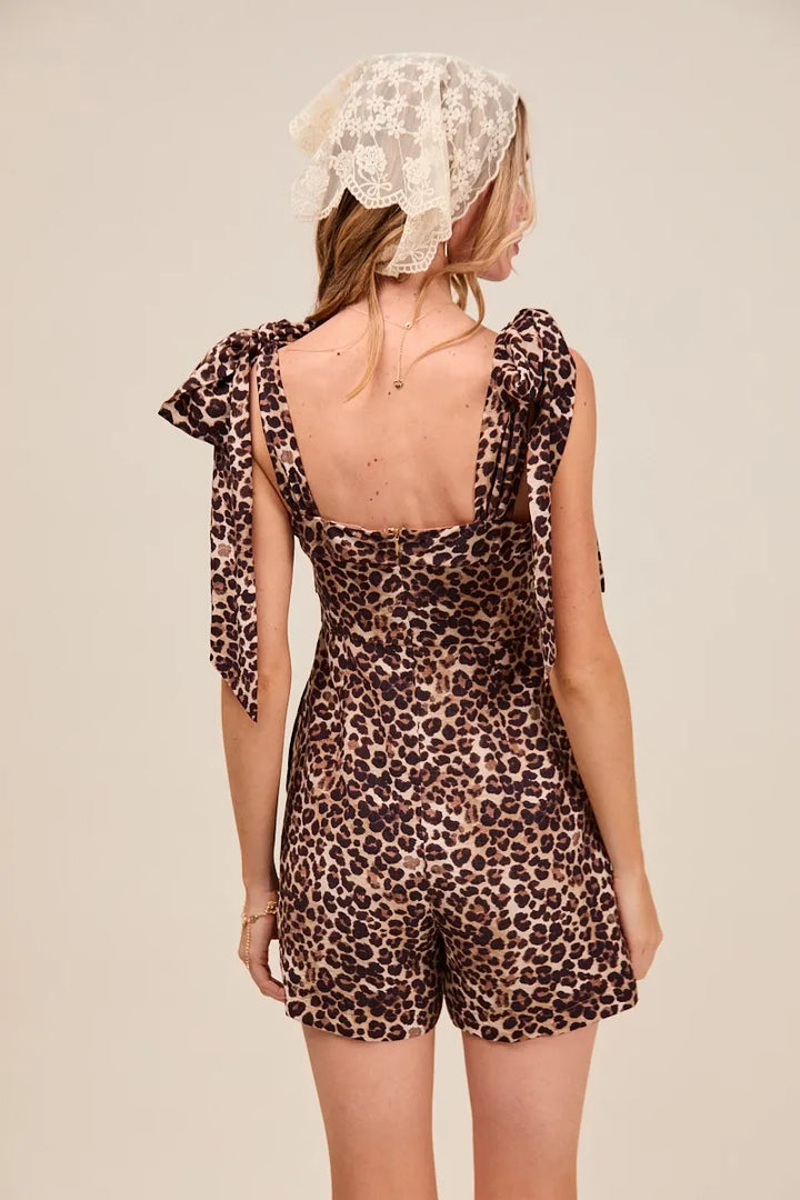 SO ME Leopard Flowy Woven Romper With Tie Straps Rompers