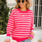 Angel Wings Warm Spice Striped Round Neck Sweater - DAVERRI FASHIONS