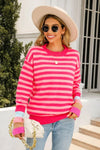 Angel Wings Warm Spice Striped Round Neck Sweater - DAVERRI FASHIONS