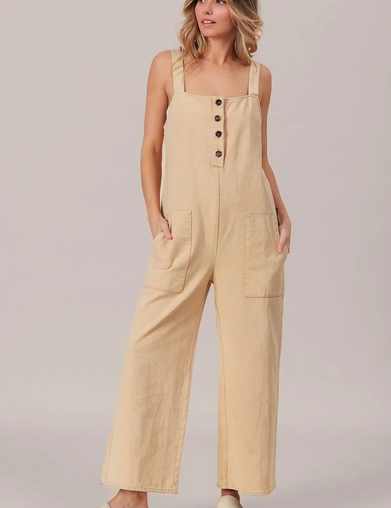 BiBi Washed Denim Buttoned Overall Jumpsuit | Jumpsuits Daverri Fashions