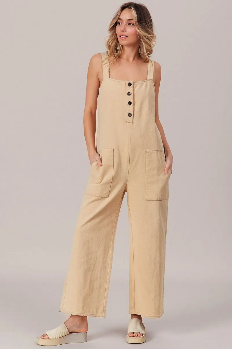 BiBi Washed Denim Buttoned Overall Jumpsuit Jumpsuits