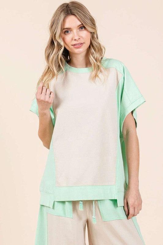 Mittoshop Oversized Color Block Short Sleeve T-Shirt T-Shirts