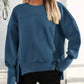 Slit Round Neck Dropped Shoulder Sweatshirt - DAVERRI FASHIONS