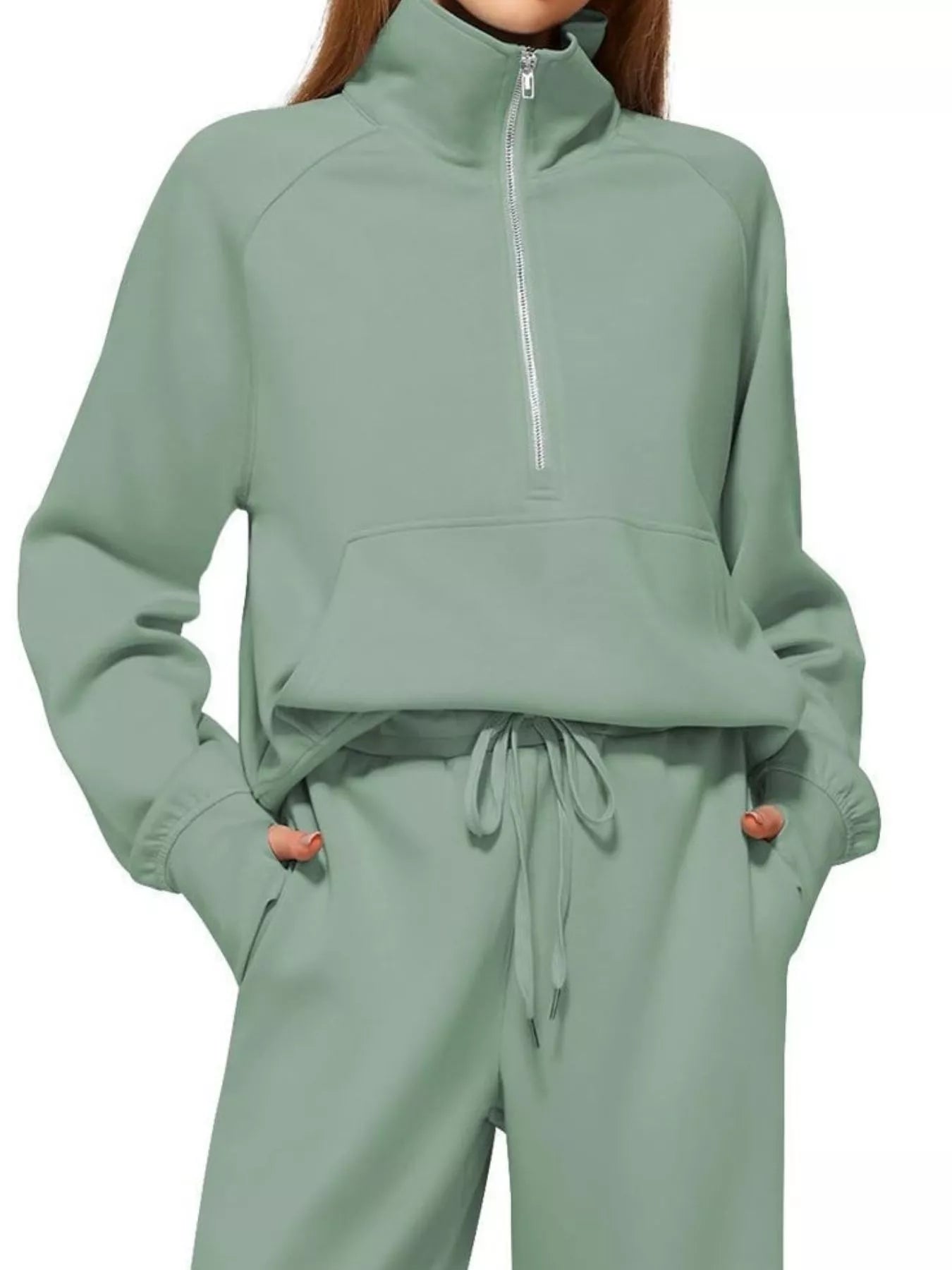 Full Size Half-Zip Sweatshirt and Wide-Leg Pants Set Plus Size | Outfit Sets Daverri Fashions