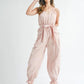 MABLE Washed Fabric Spaghetti Strap Waist Belted Jumpsuit Jumpsuits
