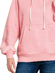 Zenana Acid Wash Fleece Hoodie with Kangaroo Pocket Dk Pink | Hoodies Daverri Fashions