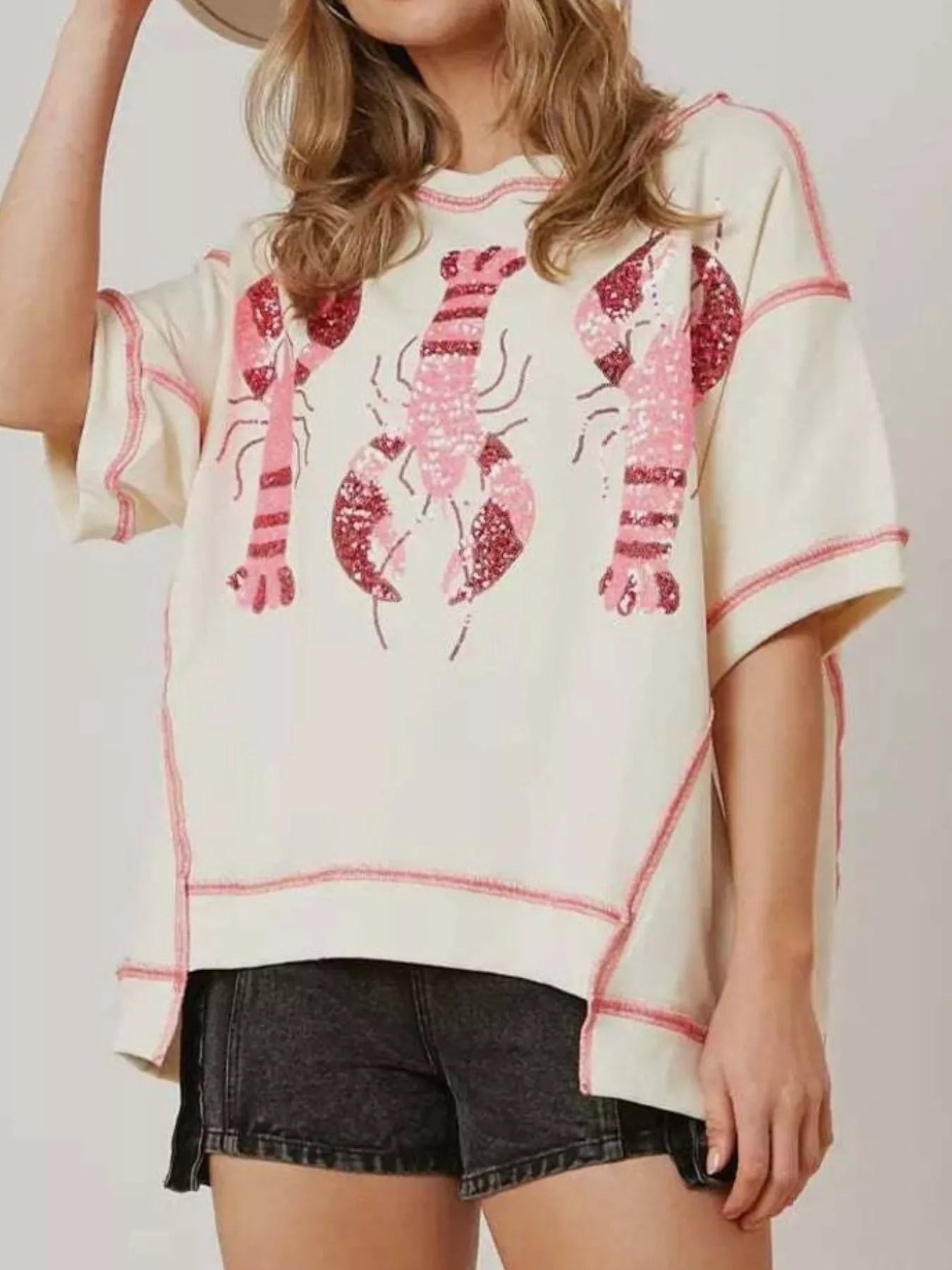 Sequin Lobster Half Sleeve T-Shirt | T-Shirts Daverri Fashions