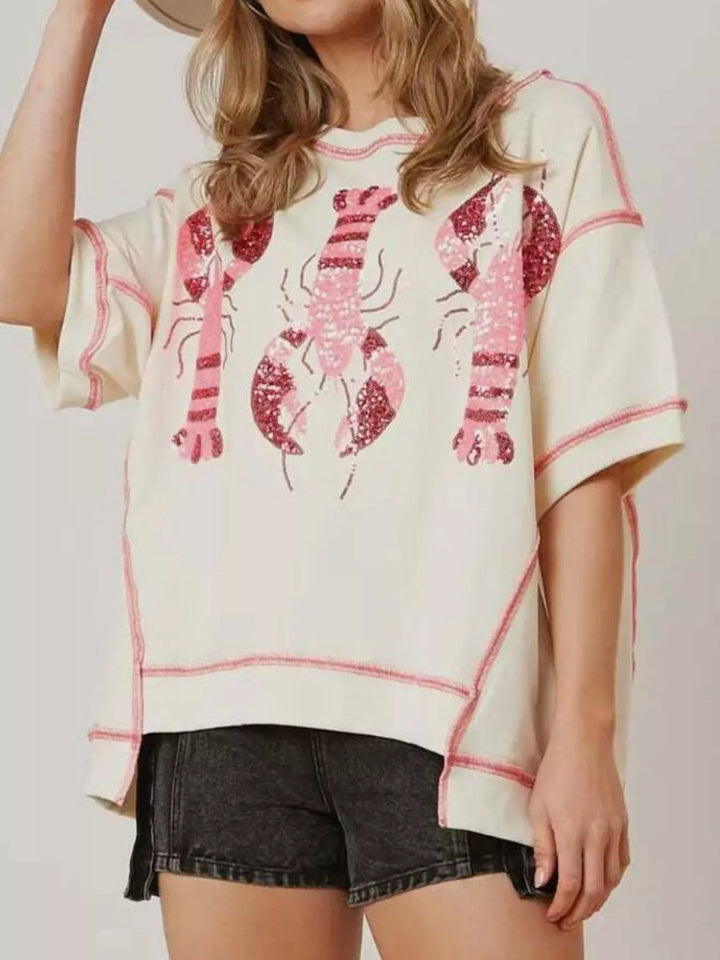 Sequin Lobster Half Sleeve T-Shirt | T-Shirts Daverri Fashions