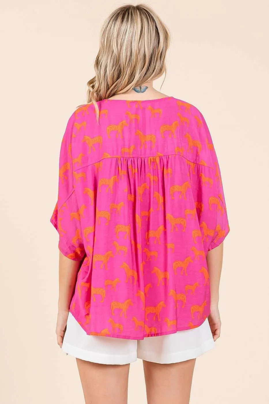 Mittoshop Zebra Print V-Neck Button Down Dolman Sleeve Top Tops