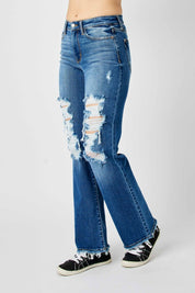 Judy Blue Full Size Mid Rise Distressed Raw Hem Jeans | Daverri Fashions