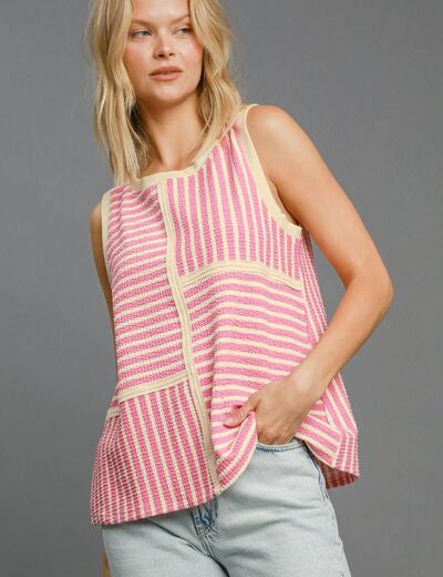 Umgee Round Neck Texture Striped Tank