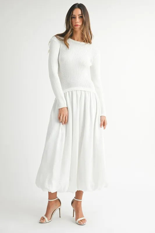 MABLE Ribbed Poplin Mix Midi Sweater Dress