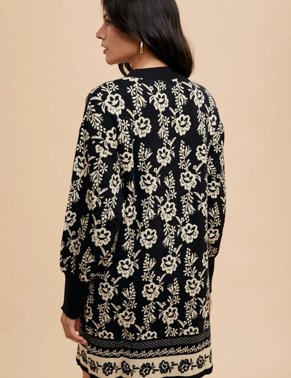 Black and white floral print Annie Wear jacquard cardigan sweater
