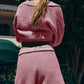 Women’s pink collared loose-fit striped top and shorts knit set