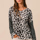 BiBi Leopard Hacci Knit Twist Back Top With Stripe Sleeve LEOPARD BLACK Tops