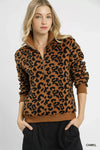 Umgee Leopard Print Quarter-Zip Sweatshirt - DAVERRI FASHIONS