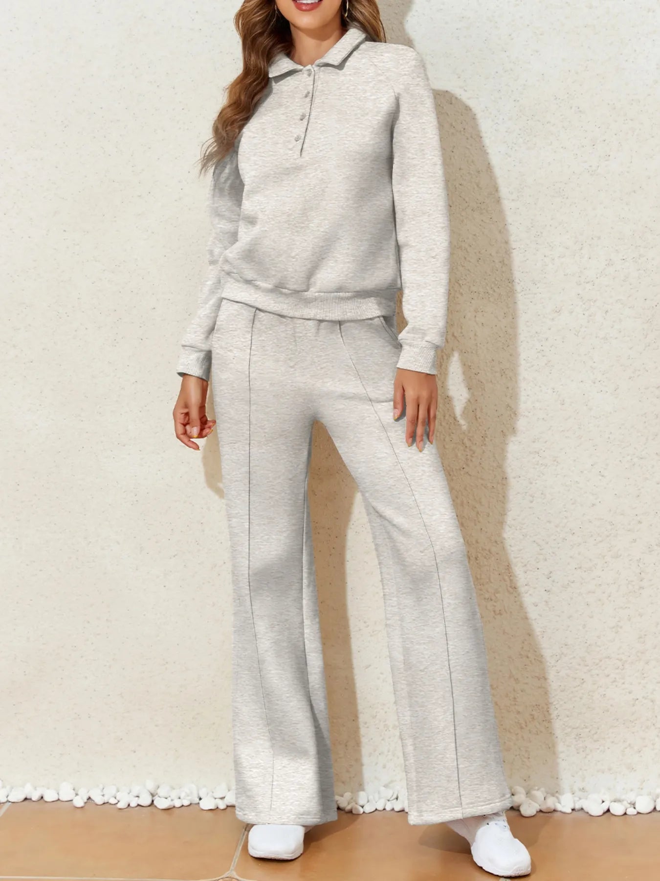 Collared Sweatshirt and High Waist Pants Active Set | Daverri Fashions