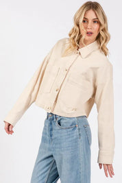 bytos Button Down Cropped Denim Jacket with Patch Pockets | Daverri Fashions