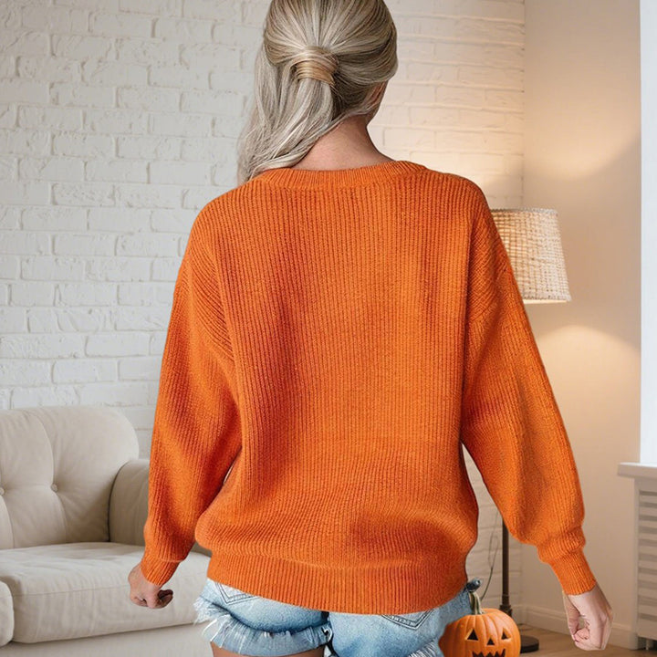 Hello Pumpkin Round Neck Long Sleeve Sweater | Sweaters Daverri Fashions