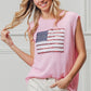 BiBi pink sleeveless knit top with sequined American flag patch