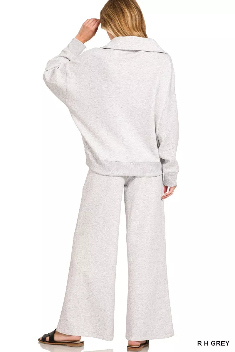 Zenana Scuba Collared Pullover and Pants Set | Loungewear Sets Daverri Fashions