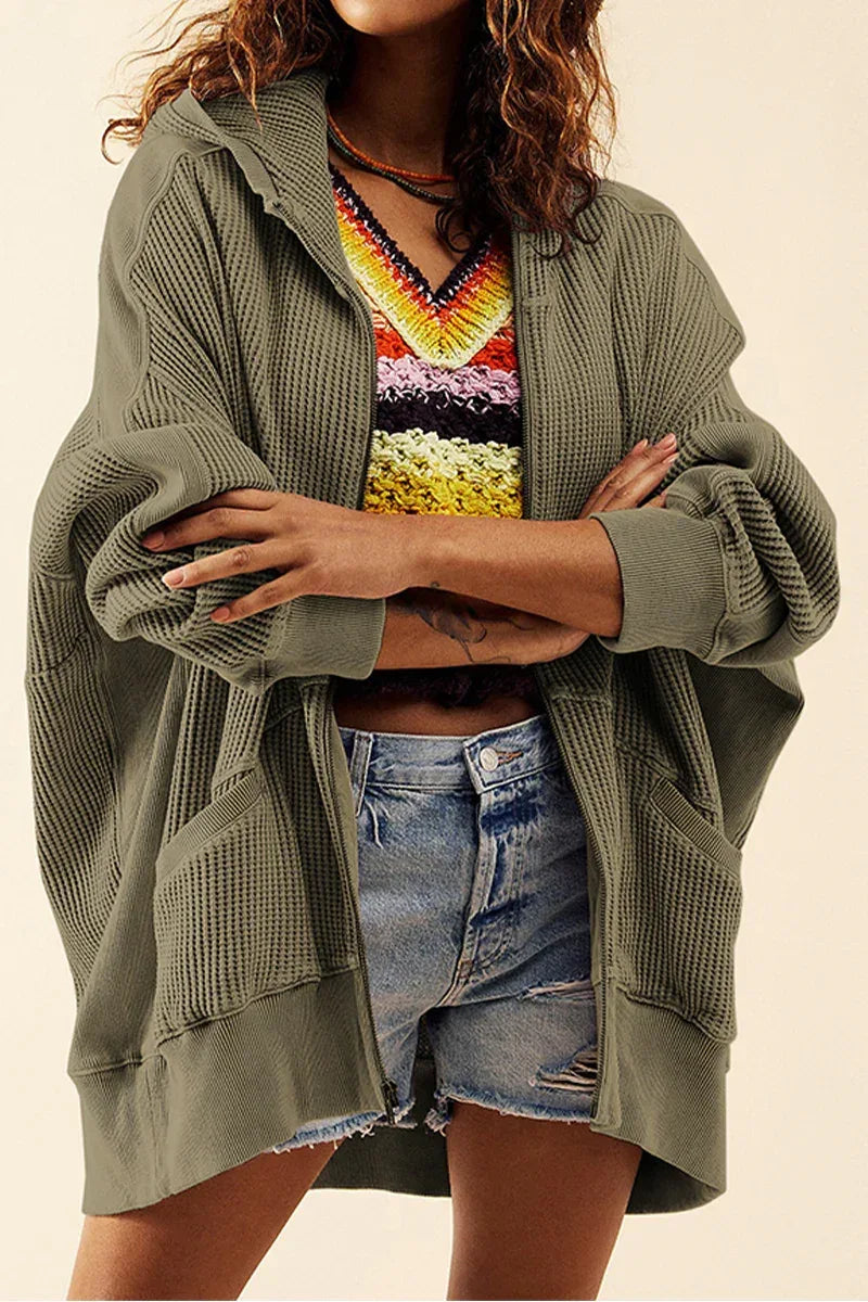 Zip-Up Long Sleeve Jacket - DAVERRI FASHIONS