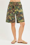 RISEN Camo Print Slouchy Jorts with eyelet drawstring and front pockets