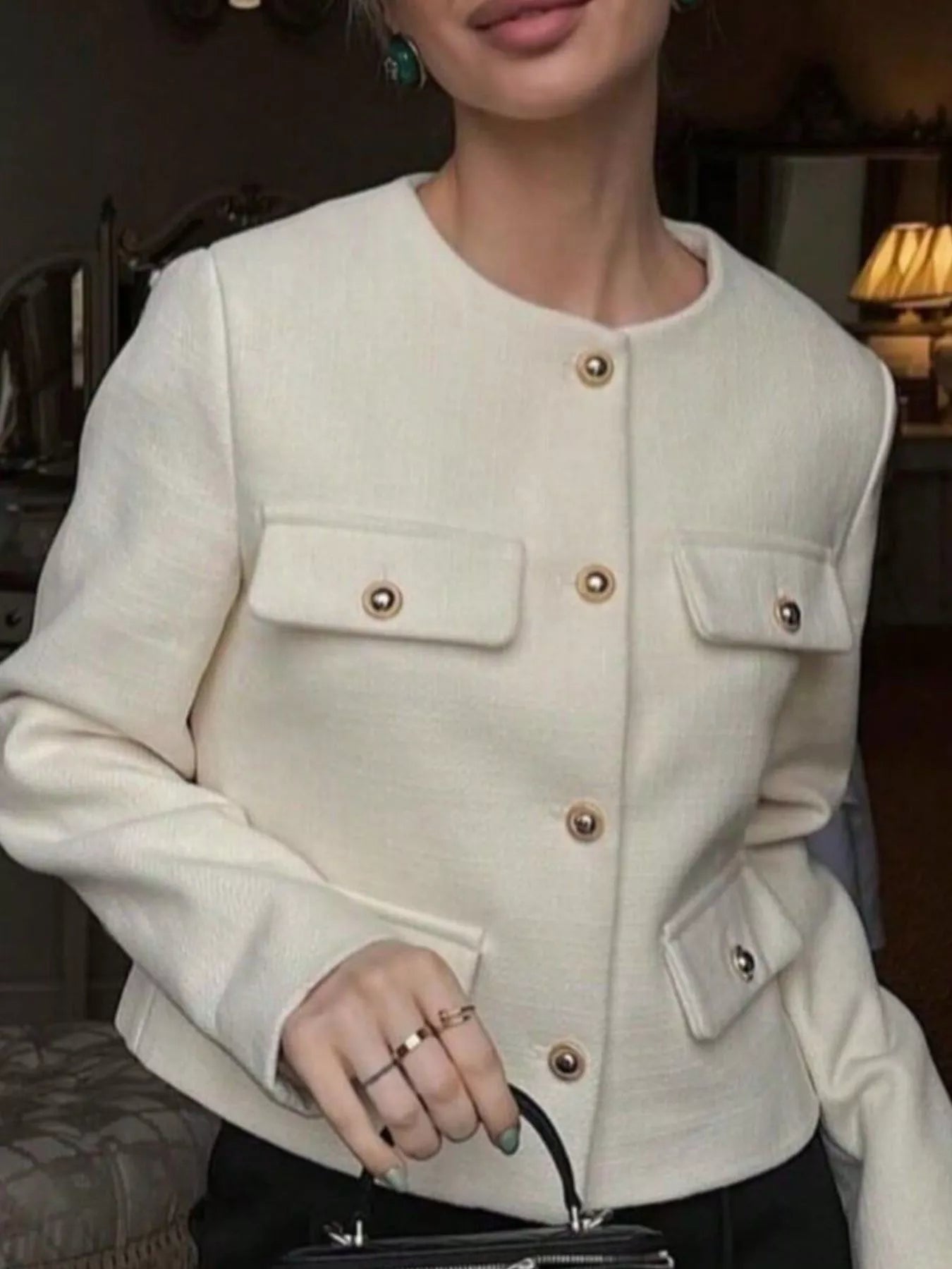 Tweed Button Up Cropped Jacket | Jackets Daverri Fashions