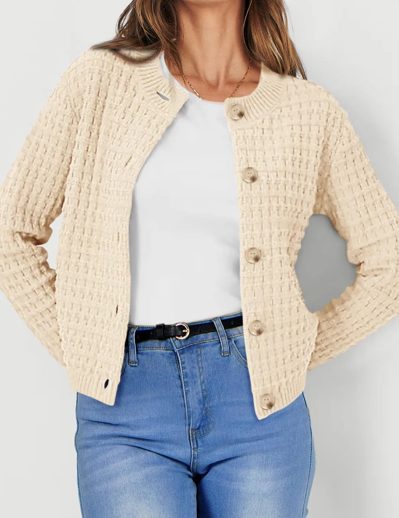 Textured Knit Button-Front Cardigan | Cardigans Daverri Fashions
