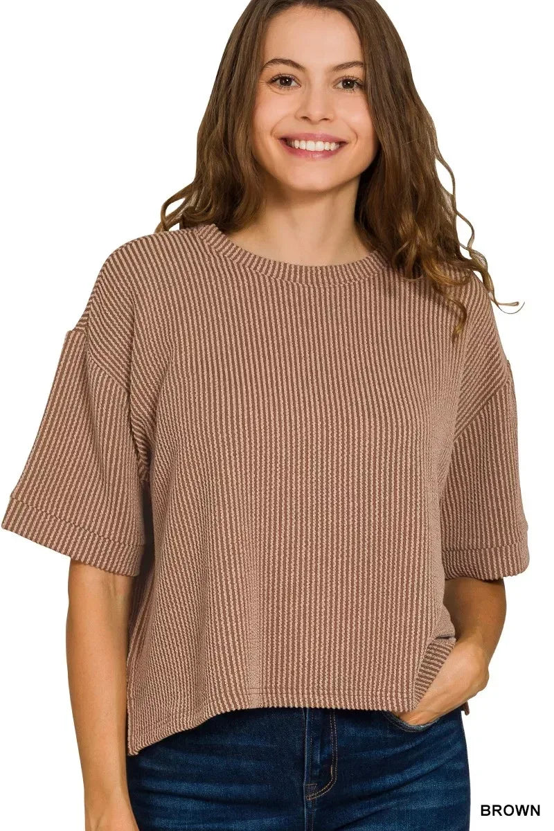 Zenana Raised Rib Short Sleeve Tee & Pants Set - DAVERRI FASHIONS