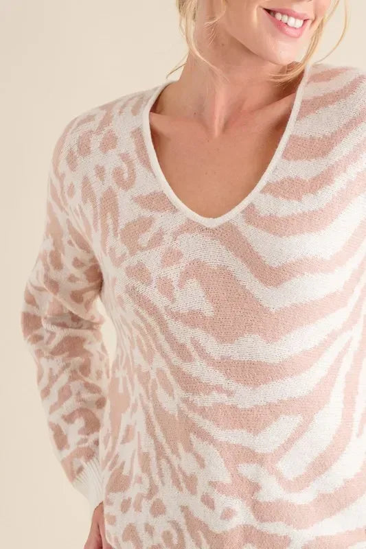 And The Why Leopard Zebra Combo Casual Sweater Top - DAVERRI FASHIONS