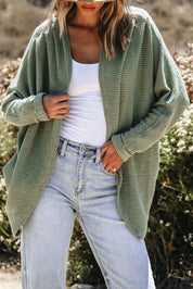 Laurel Green Waffle Knit Open Front Cardigan | Cardigans Daverri Fashions