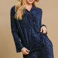 Umgee Side Slit Texture Button Up Shirt Navy