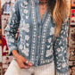 Floral Embroidered Button Up Denim Shirt - DAVERRI FASHIONS