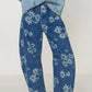 Flower Print Wide Leg Jeans - DAVERRI FASHIONS