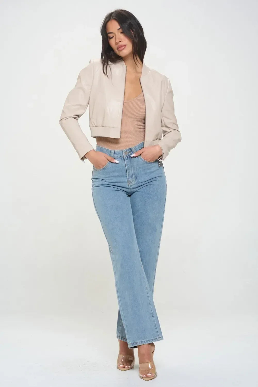 Coalition LA Zip Up Cropped Bomber Jacket - DAVERRI FASHIONS