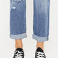 Kancan Mid Rise Distressed Straight Jeans - DAVERRI FASHIONS