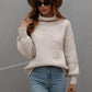 Daverri high neck balloon sleeve rib-knit pullover sweater in beige